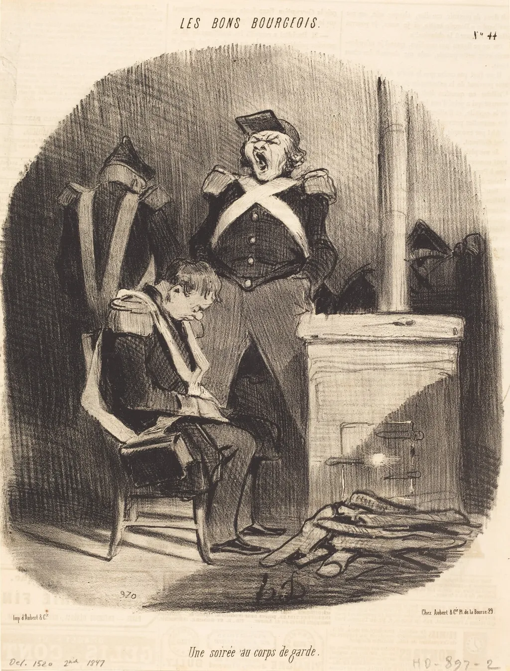 Une Soirée au corps de garde, by Honoré Daumier, ink, 1847