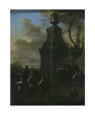 Figures near a mausoleum, by Franz de Paula Ferg, oil, 1733