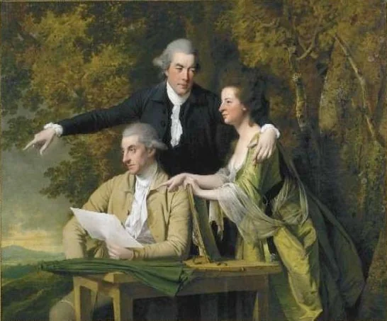 Portrait of Rev D'Ewes Coke, his wife Hannah and Daniel Parker Coke, detail