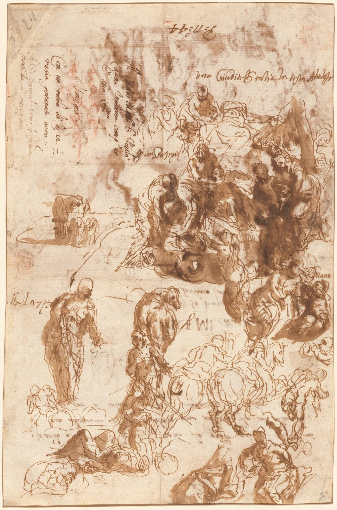 Studies for Judith and Holofernes, David and Goliath, The Finding of Moses, and Others [recto], detail