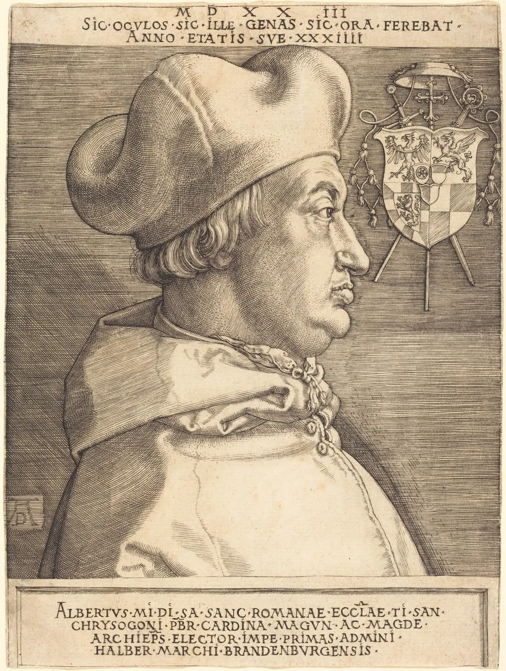 Cardinal Albrecht of Brandenburg ("Large Cardinal"), by Albrecht Dürer, ink, 1523