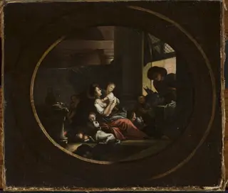 Family scene in an interior, by Johann Niedermann, oil, 1792