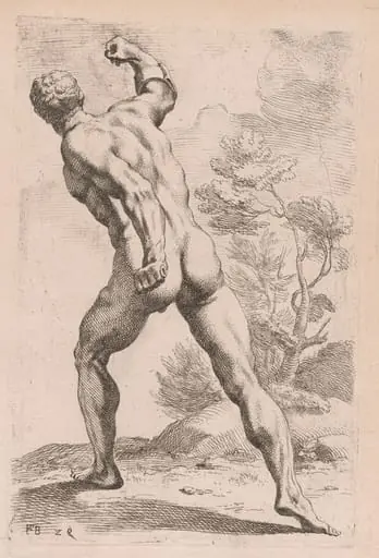 The Borghese Gladiator, back view [plate 29], by François Perrier, ink, 1638