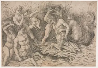 Battle of the Sea Gods - right portion, by Andrea Mantegna, 1486