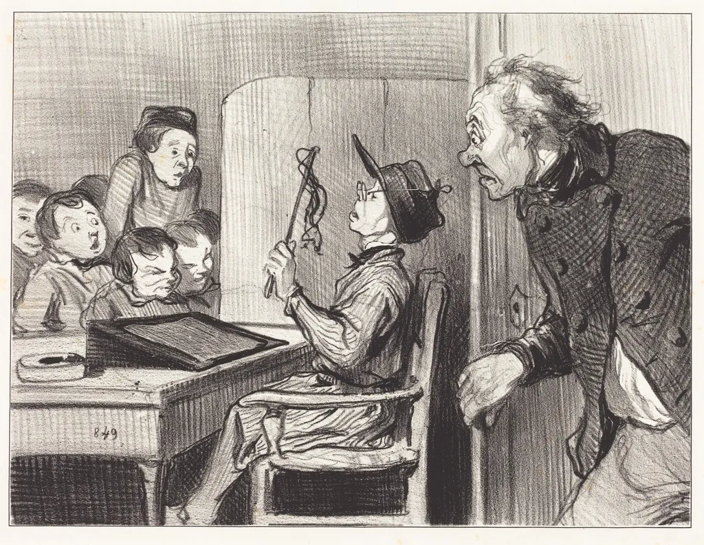 Attends... j'te vas en donner... du maitre d'école, by Honoré Daumier, ink, 1846