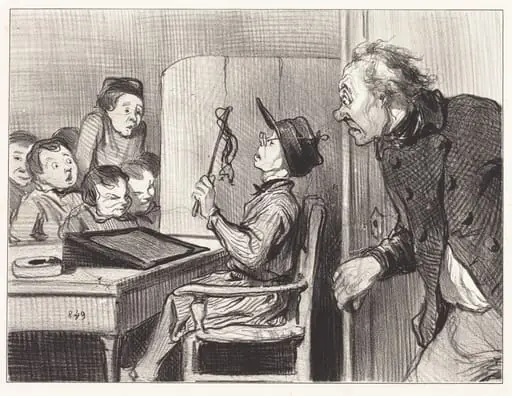 Attends... j'te vas en donner... du maitre d'école, by Honoré Daumier, ink, 1846