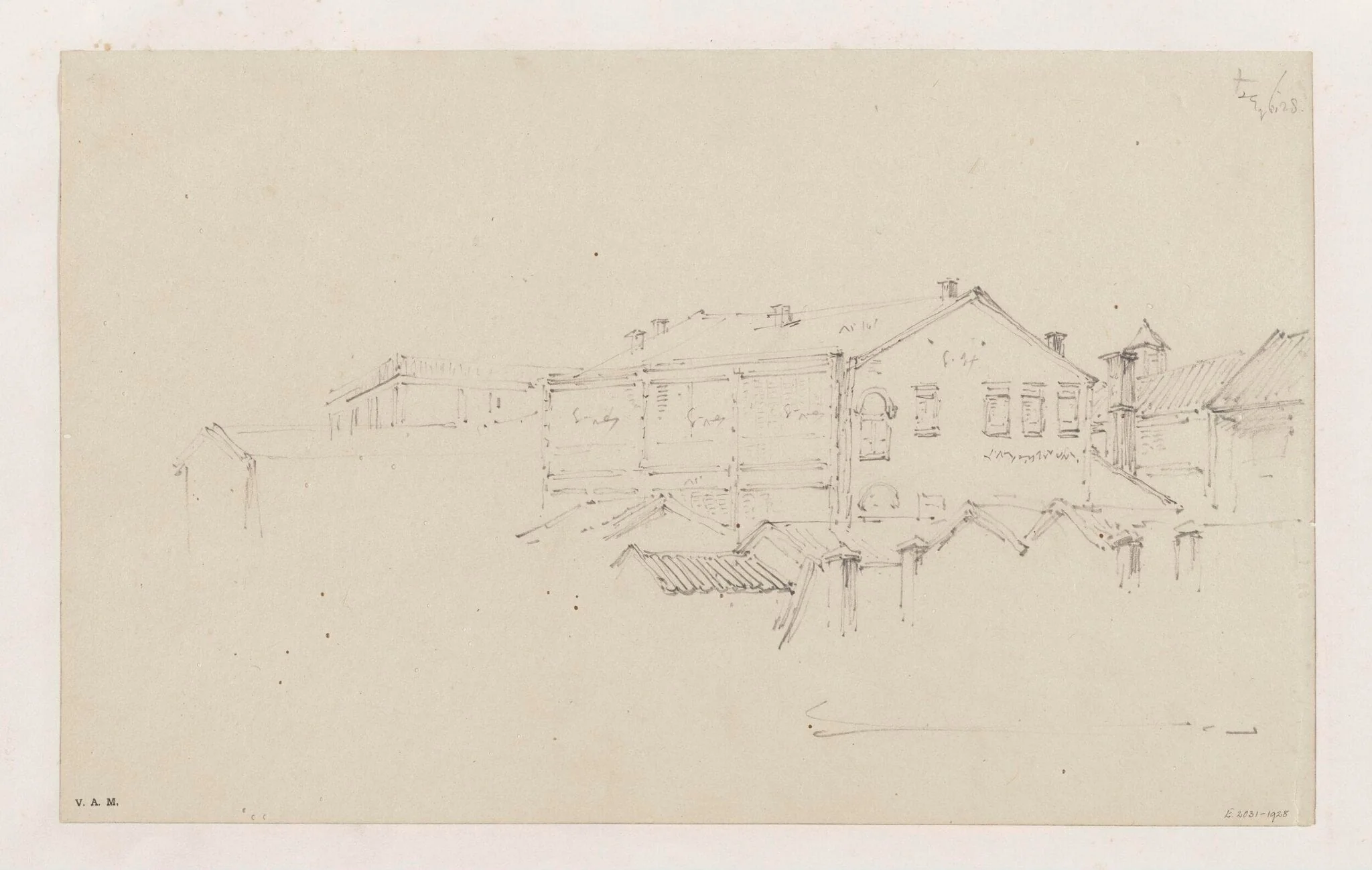 Chinese buildings, probably in Guangzhou (Canton), detail