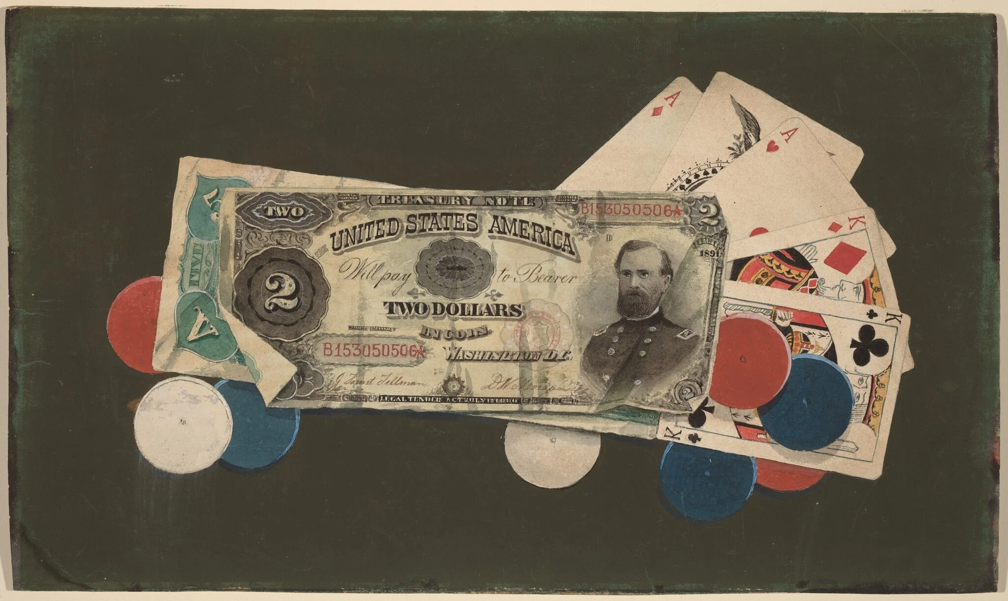 Trompe l'Oeil: A Full House with Chips, $2 and $5 Bills, detail