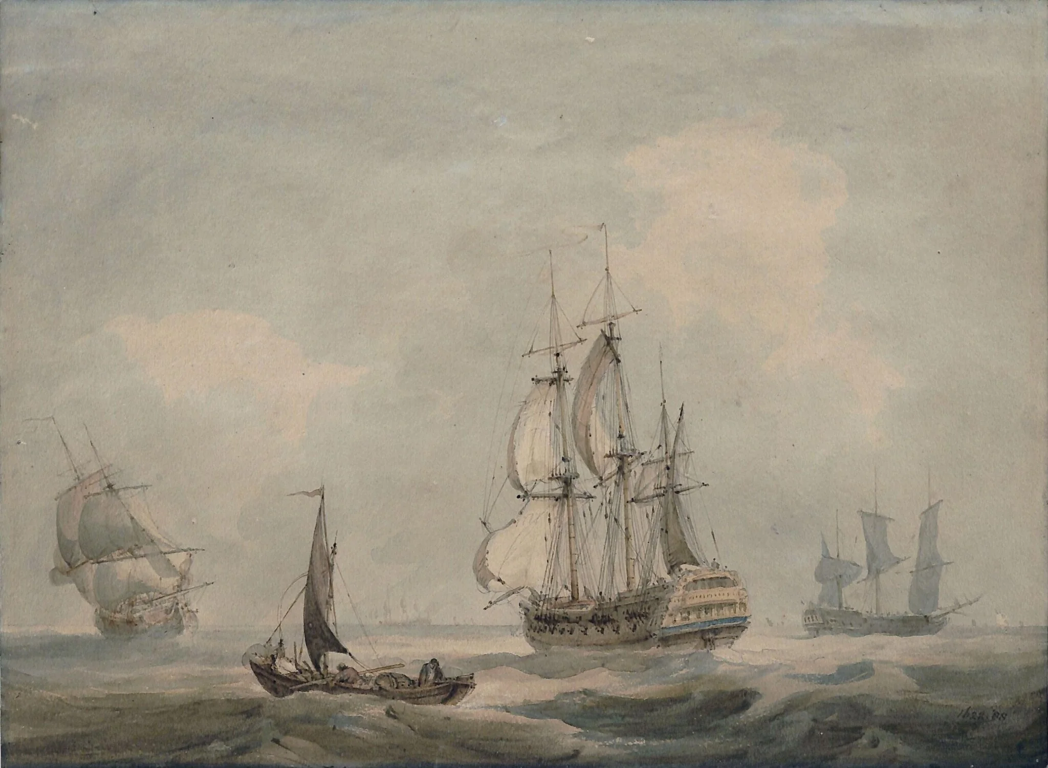 Vessels and fishing boat, detail