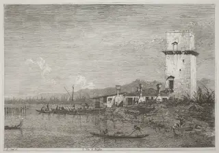 La Torre di Malghera, by Canaletto, ink, 1740