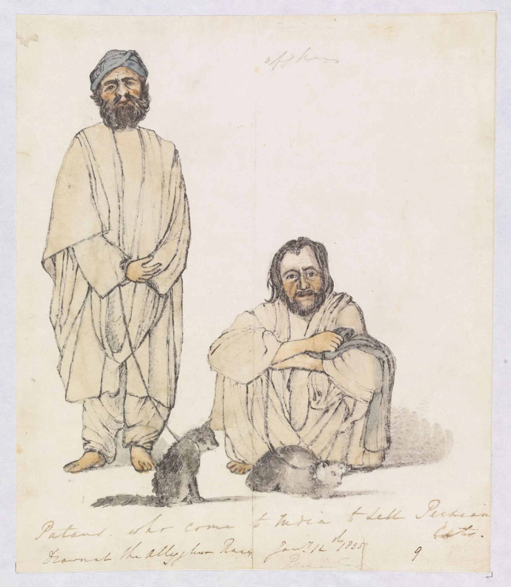 Patans, who come to India to sell Persian Cats, 1835-1838, detail
