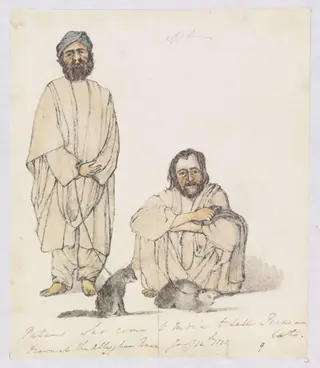 Patans, who come to India to sell Persian Cats, 1835-1838, by Godfrey Thomas Vigne, watercolor, 1836