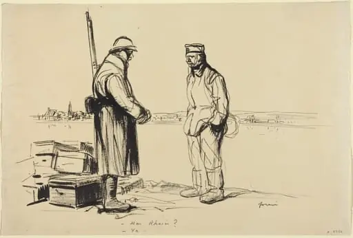 -Am Rhien?  -Ya., by Jean-Louis Forain, ink, 1918