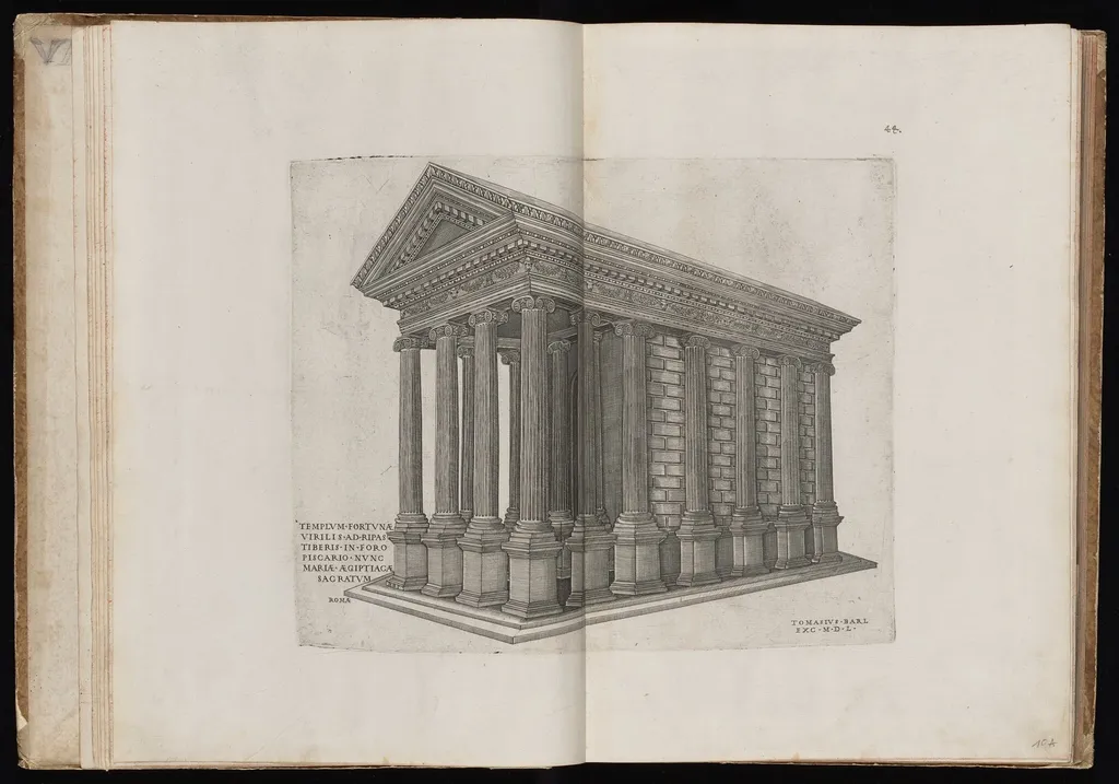 Templum Fortunae Virilis [The Temple of Portunus], by Nicolas Beatrizet, ink, 1550