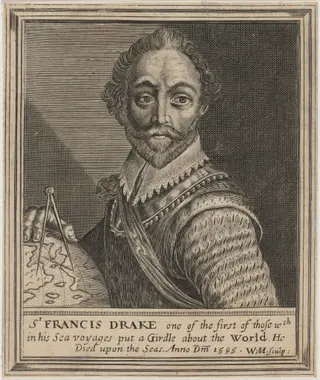 Sir Francis Drake, by William Marshall, ink, 1642
