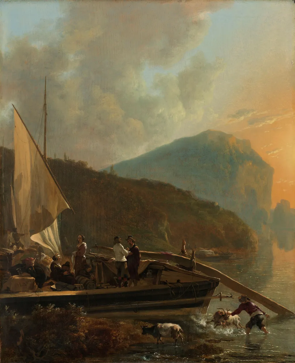 Italianate River Landscape, by Adam Pynacker, oil, 1650