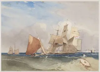 Sea-piece with shipping, by Miles Cotman, 1830