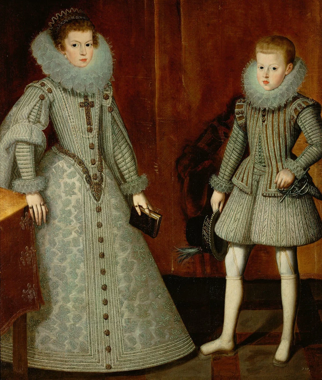 König Philipp IV. von Spanien (1605-1665) mit seiner Schwester, der Infantin Anna (1601-1666), Bildnis in ganzer Figur, detail