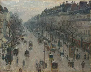 The Boulevard Montmartre on a Winter Morning, by Camille Pissarro, oil, 1899