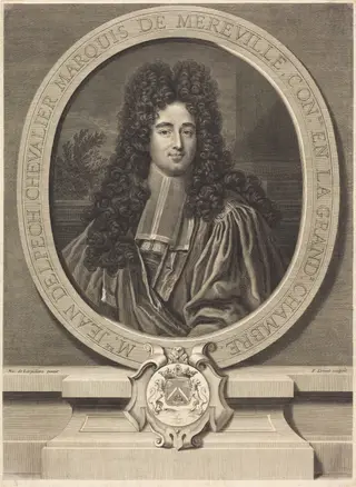 Jean Delpech, Marquis de Méréville, by Pierre Drevet, ink, 1700