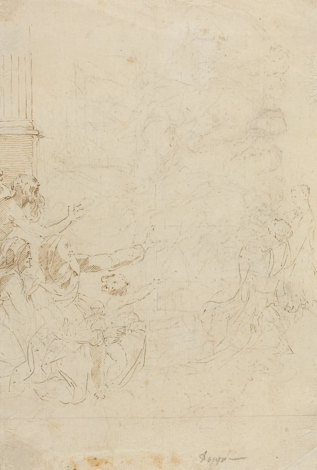 Seven Figures Witnessing an Ascension [verso], by Donato Creti, ink, 1710
