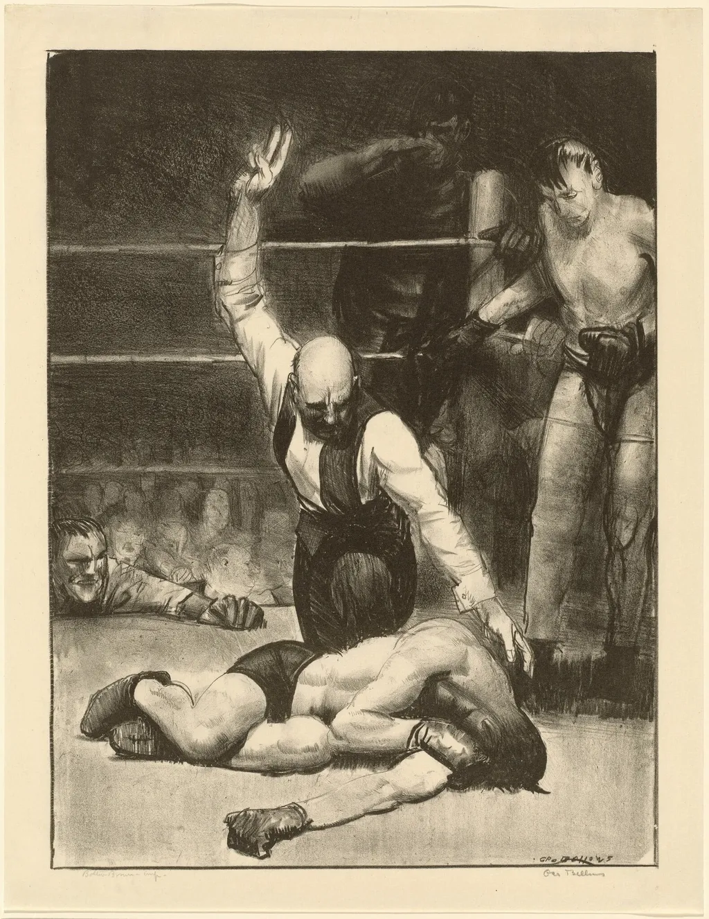 Counted Out, second stone, by George Bellows, ink, 1921