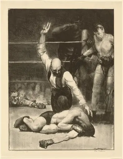 Counted Out, second stone, by George Bellows, ink, 1921