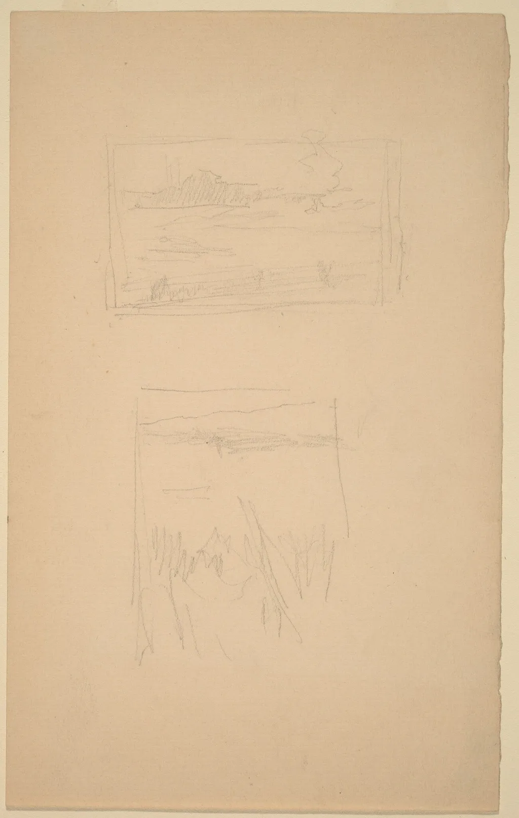 Two Sketches of Landscape Pictures hung at the Society of British Artists, by James McNeill Whistler, graphite, 1887