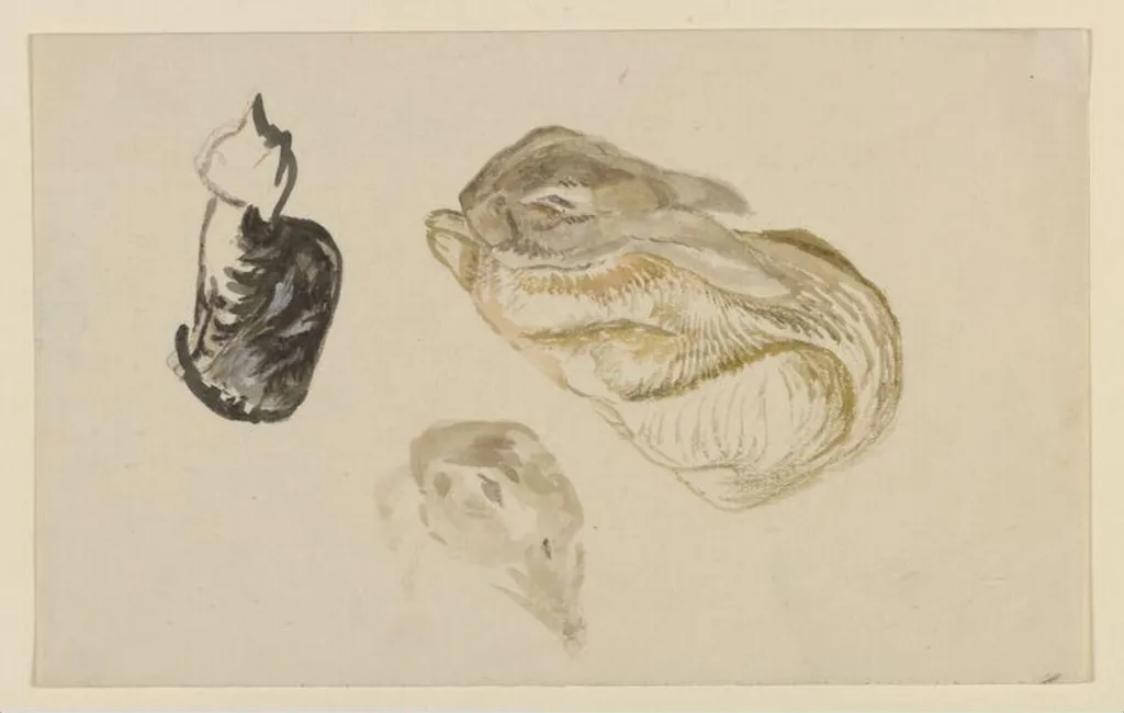 Studies of a rabbit and a cat, by Beatrix Potter, watercolor, 1850