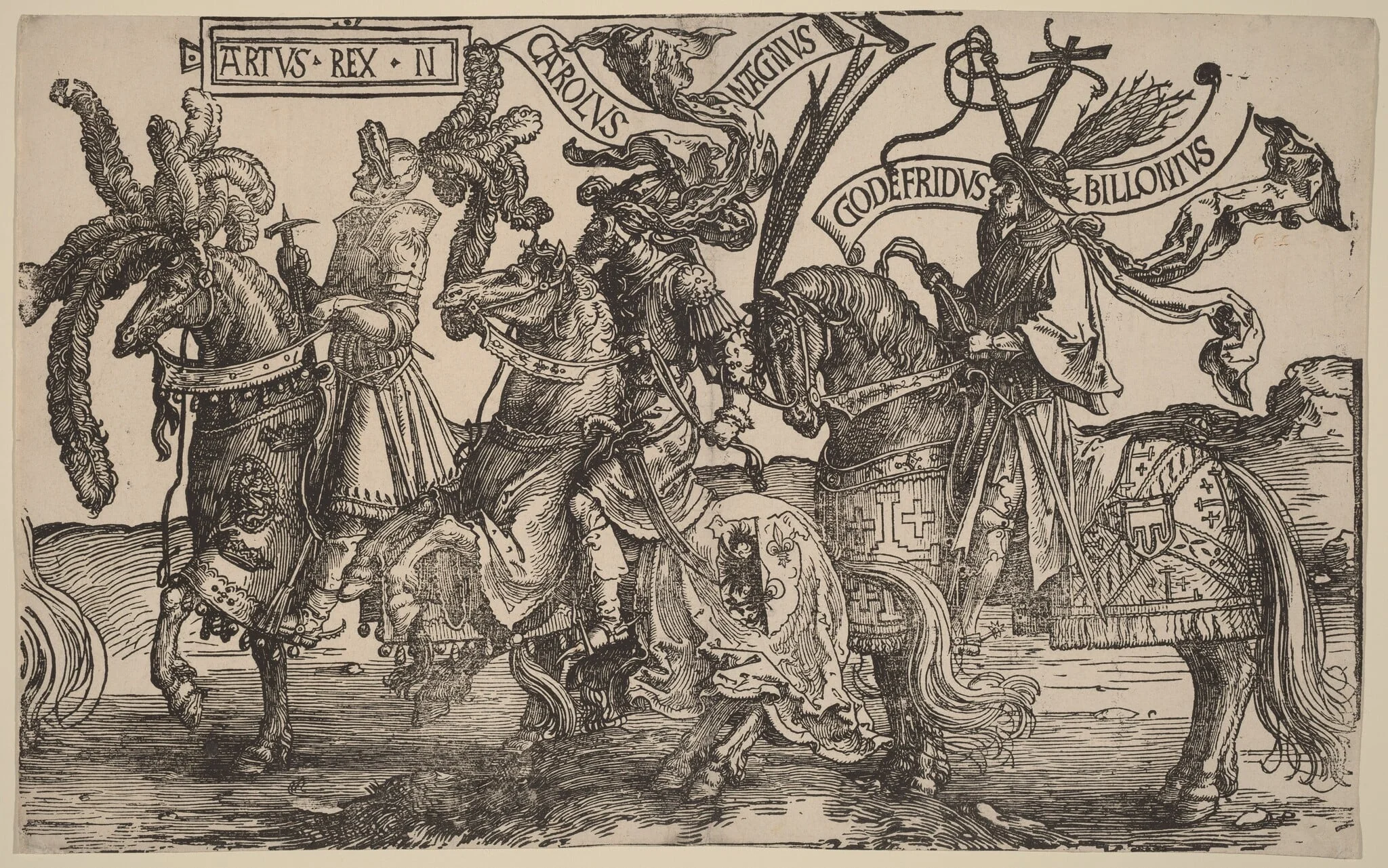 Arthur, Charles the Great (Charlemagne), Godfry of Bouillon, detail