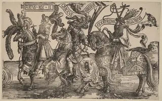 Arthur, Charles the Great (Charlemagne), Godfry of Bouillon, by Lucas van Leyden, ink, 1516