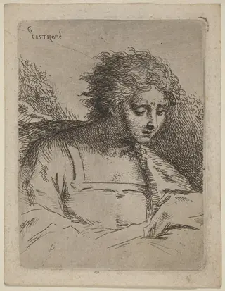 Half-Length Figure Reading, by Bartholomäus Ignaz Weiss, ink, 1777