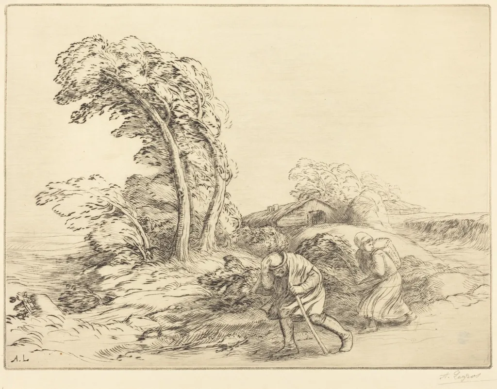 Gust of Wind (Un coup de vent), by Alphonse Legros, ink, 1874