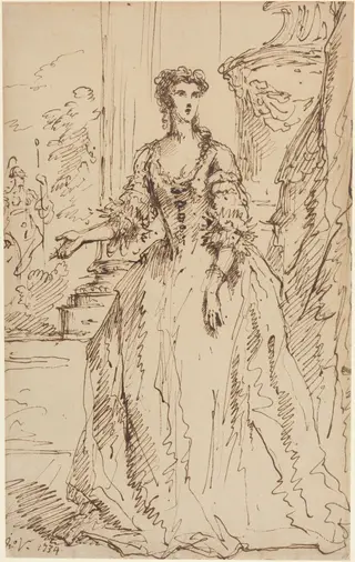 Portrait of a Standing Lady, by John Vanderbank, ink, 1734