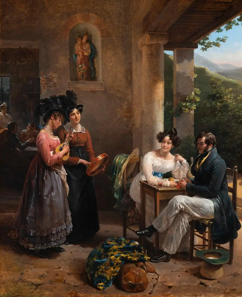 Self-Portrait of the Artist and Her Husband on Their Wedding Trip, by Hortense Haudebourt-Lescot, oil, 1821