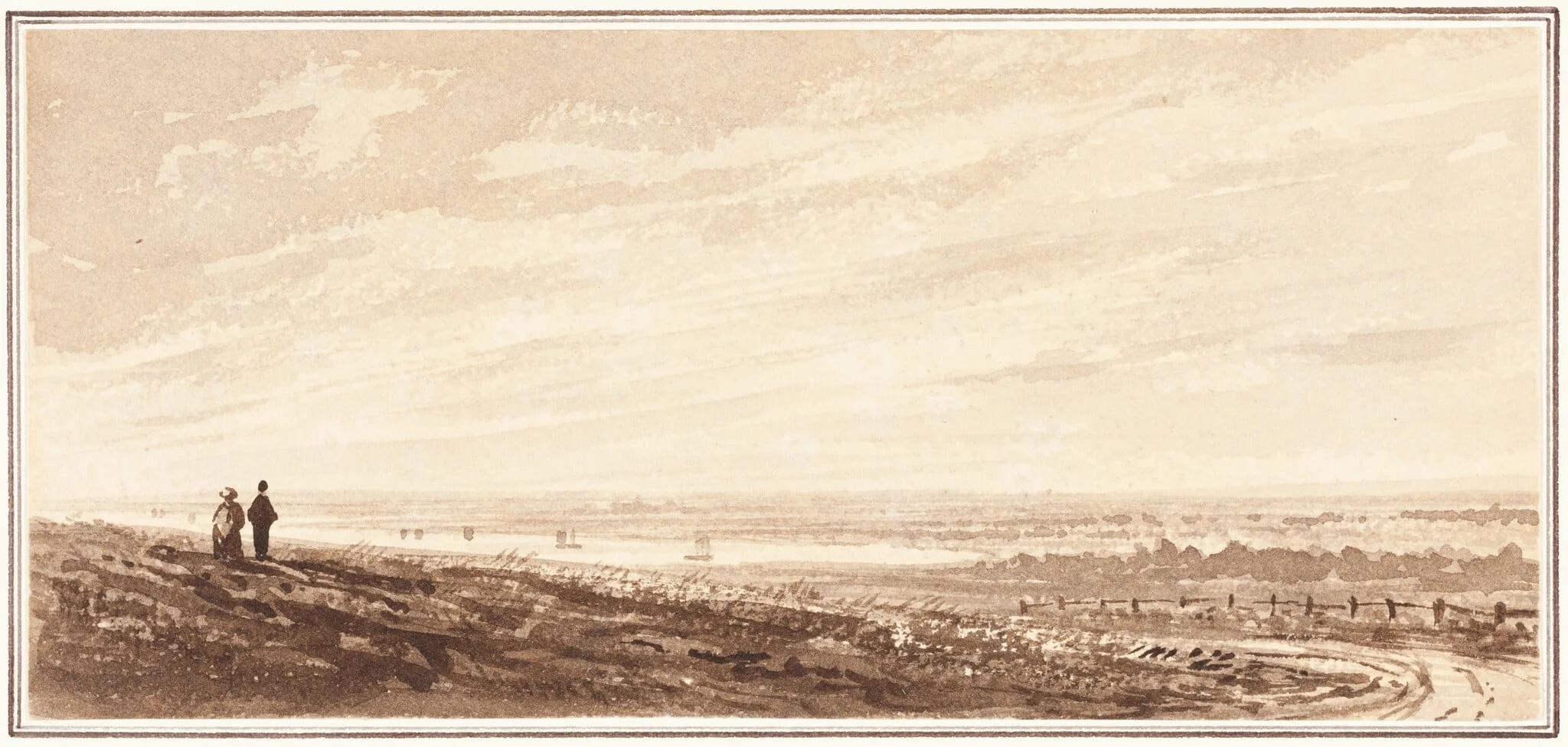 A Couple Admiring a View of the River Ouse(?), Lincolnshire, detail