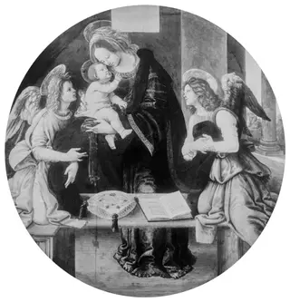 Mary with the child and two angels, by Raffaellino del Garbo, paint