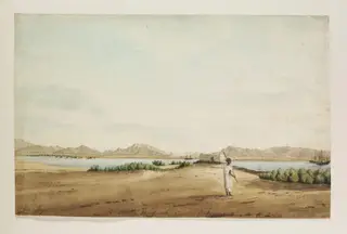 Port of Berberah. Coast of Africa near the Red Sea, by Robert Moresby, watercolor, 1832