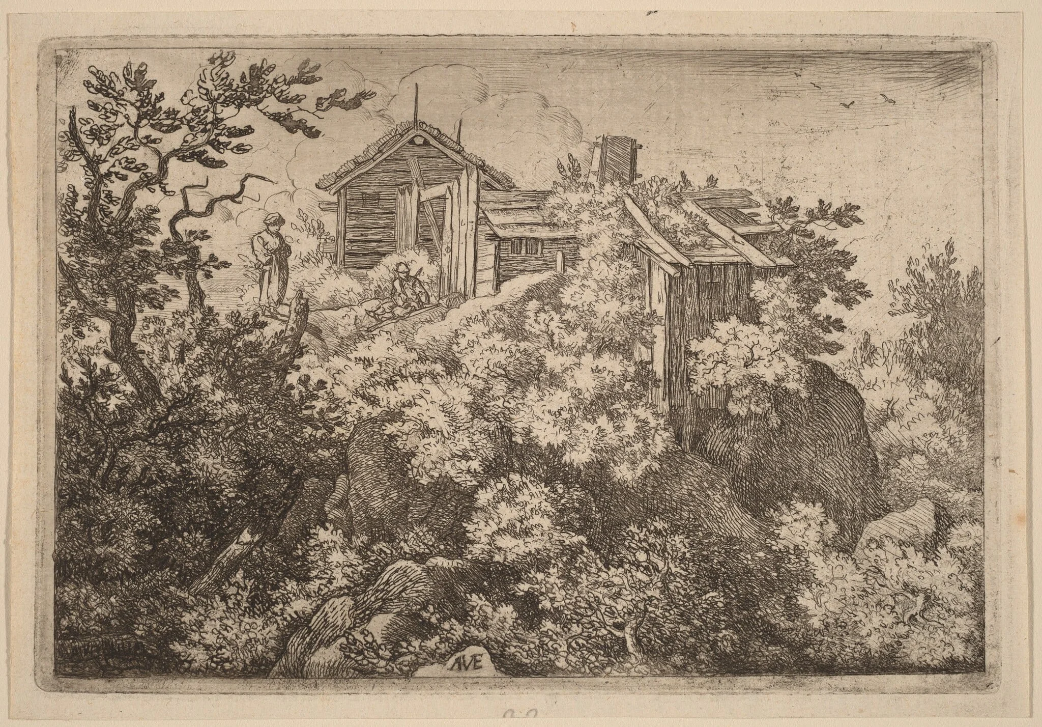 Three Cottages on a Rock, detail