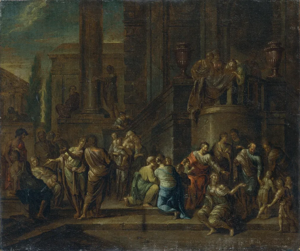 Christ Blessing the Children ('Suffer little children to come unto me, and forbid them not...'), by Caspar Jacob van Opstal the Younger, oil, 1698