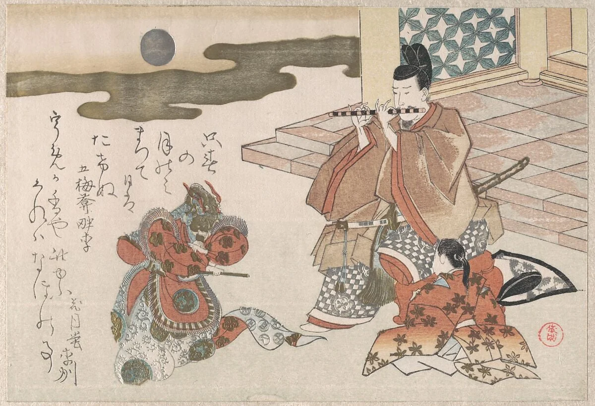 舞楽|Courtier Playing a Flute to Accompany a Bugaku Dance, detail