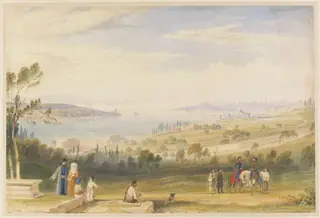 View of the Bosphorus from above Dolmabahçe, looking towards the Sea of Marmara, by William Purser, watercolor, 1825