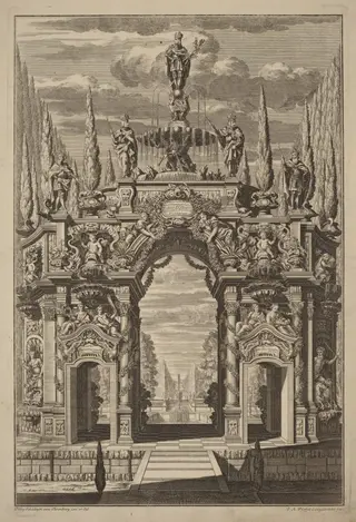 Triumphal Arch for Friedrich IV, by Christian Engelbrecht, ink, 1725