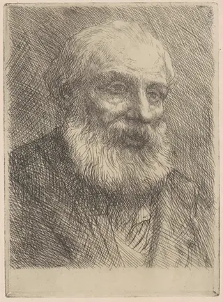 Head of an Old Man (Tête de vieillard), by Alphonse Legros, ink, 1888