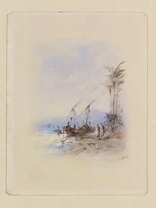 A Scene on the Nile with a Dahabiyyah, by Frank V. Norie, watercolor, 1870