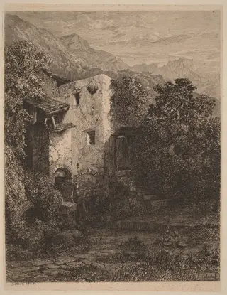 Dilapidated House, by Alexandre Calame, ink, 1845