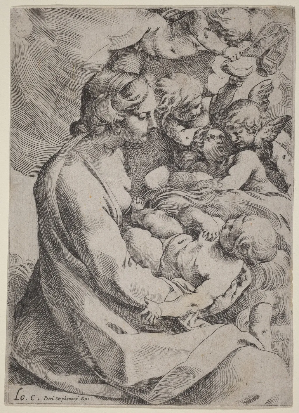 Madonna and Child with Angels, by Lodovico Carracci, ink, 1602