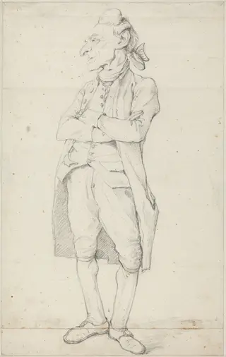 A Gentleman Standing with His Arms Crossed, by François-André Vincent, chalk, 1781