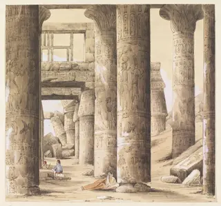 Interior of the Temple of Karnak, Thebes Upper Egypt., by Louisa Tenison, watercolor, 1844