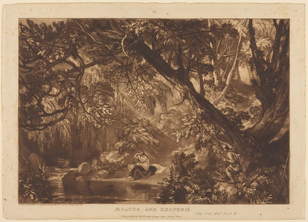 Aesacus and Hesperie, by Joseph Mallord William Turner, ink, 1819